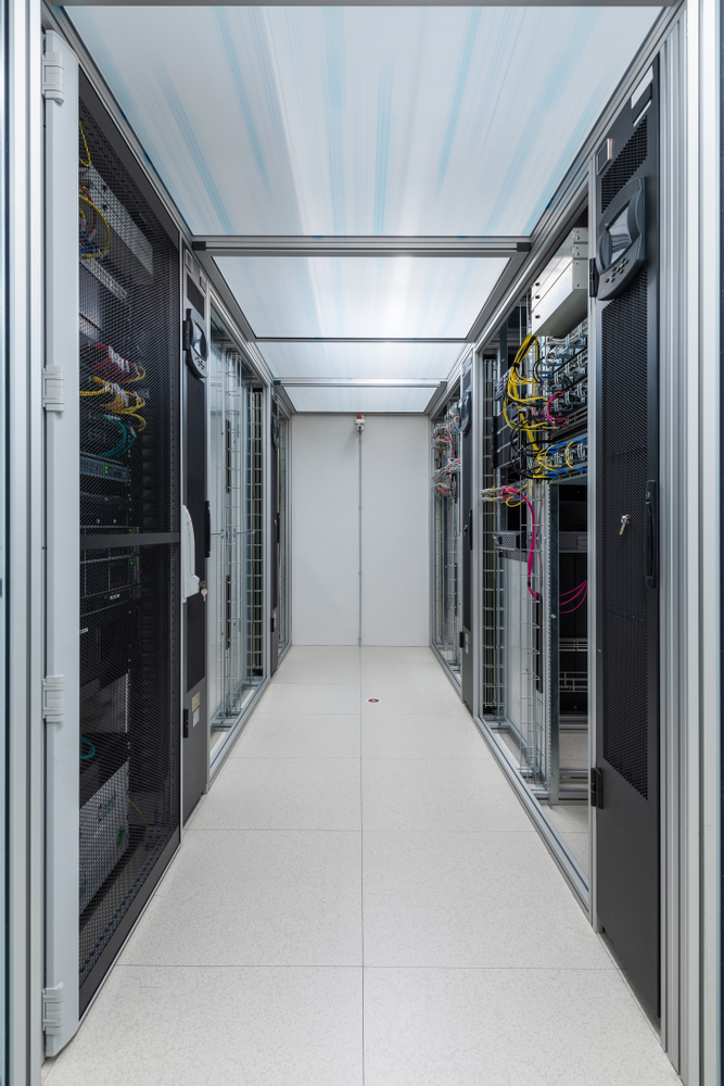 view of hallway container servers inside datacenter