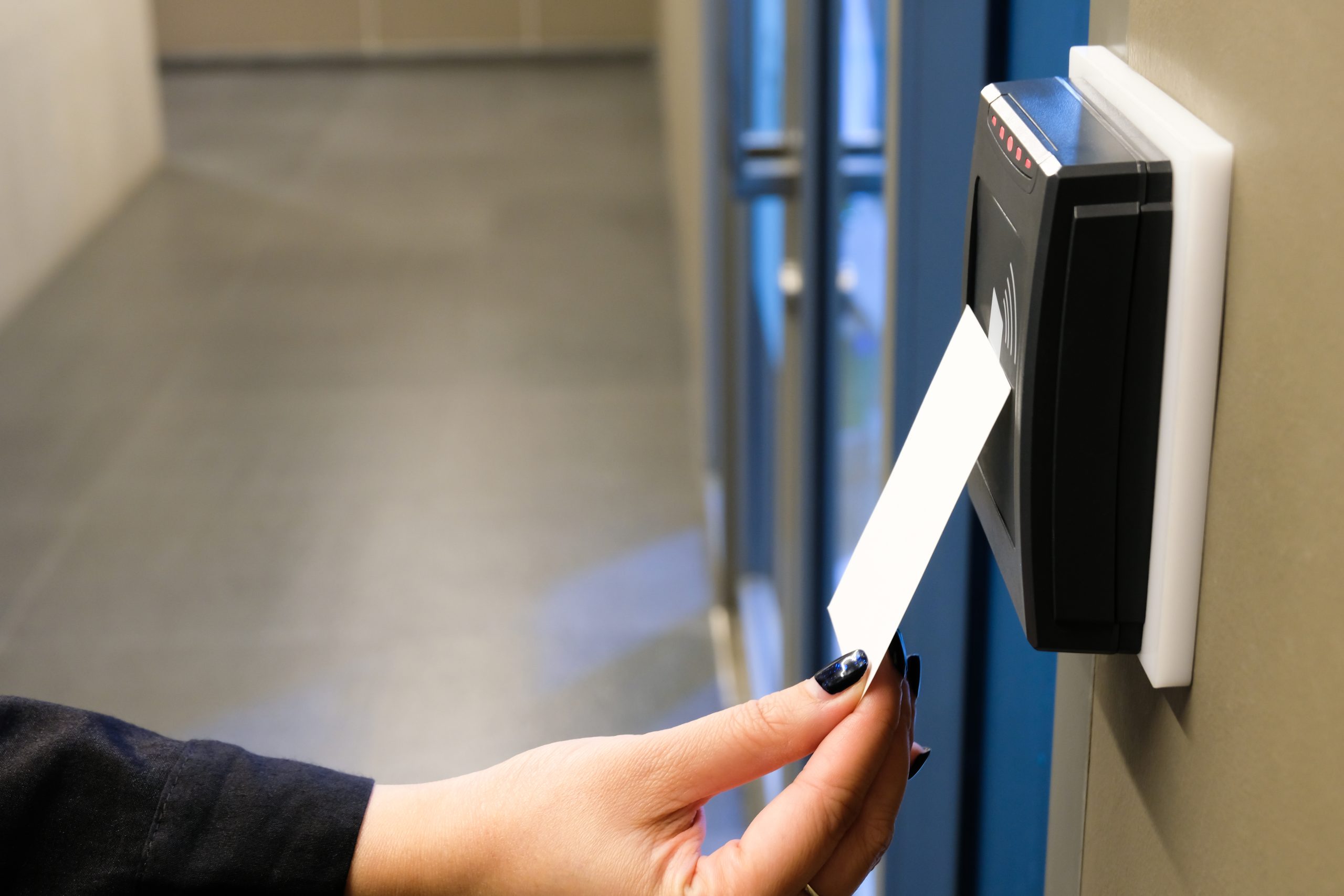 Smart card entry system installed at business front door